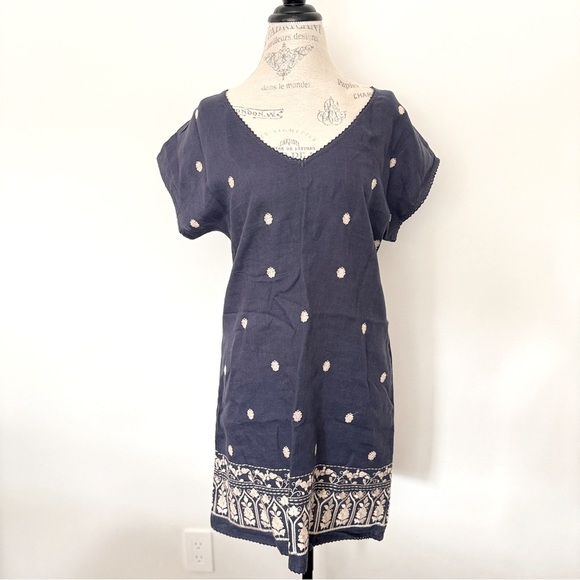 Zara Blue and White embroidered Tunic coverup 100% linen - Picture 1 of 12